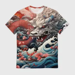 Мужская футболка 3D Морской дракон Irezumi на волнах