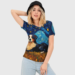 Женская футболка 3D Slim Бернский зенненхунд в стиле Ван Гога - фото 2
