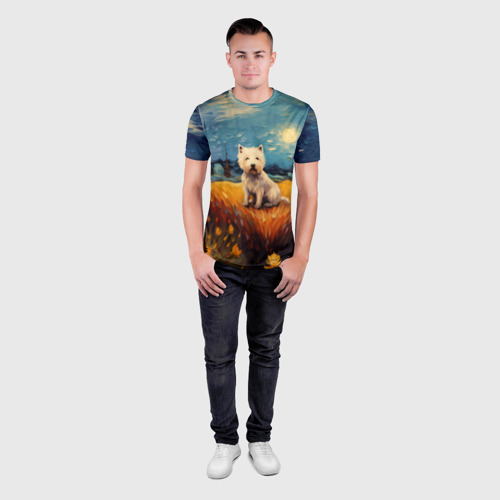 Мужская футболка 3D Slim Вест-хайленд-уайт-терьер в стиле Ван Гога, цвет 3D печать - фото 4