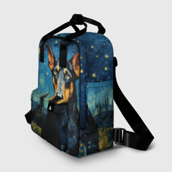 Рюкзак с принтом Доберман в стиле Ван Гога для женщины, вид спереди №2. Цвет основы: белый
