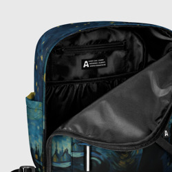 Рюкзак с принтом Доберман в стиле Ван Гога для женщины, вид на модели спереди №5. Цвет основы: белый