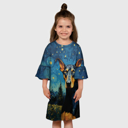 Детское платье 3D Доберман в стиле Ван Гога - фото 2