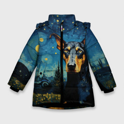 Зимняя куртка для девочек 3D Доберман в стиле Ван Гога