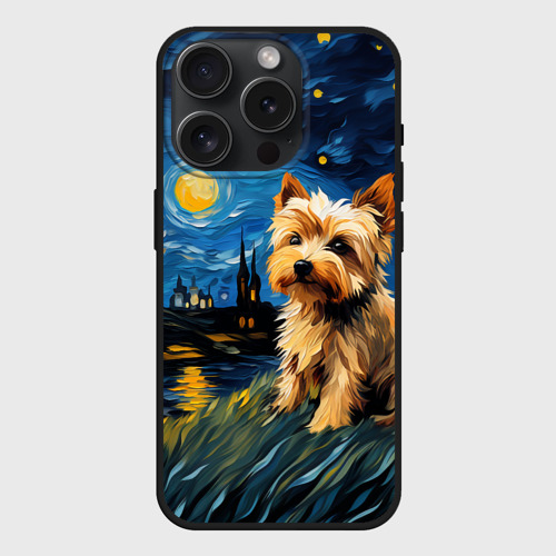 Чехол силиконовый для Apple iPhone 15 Pro матовый Йоркширский терьер в стиле Ван Гога