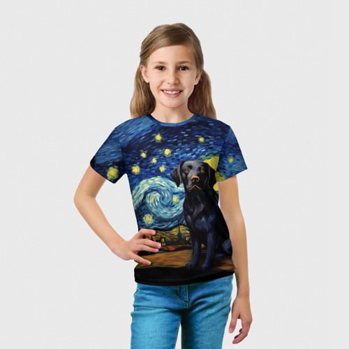 Детская футболка 3D Лабрадор в стиле Ван Гога, цвет 3D печать - фото 5