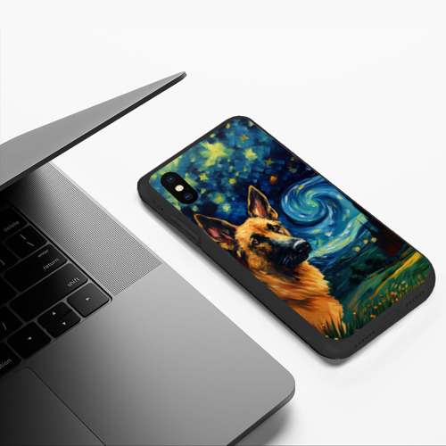 Чехол для iPhone XS Max матовый Немецкая овчарка в стиле Ван Гога, цвет черный - фото 5