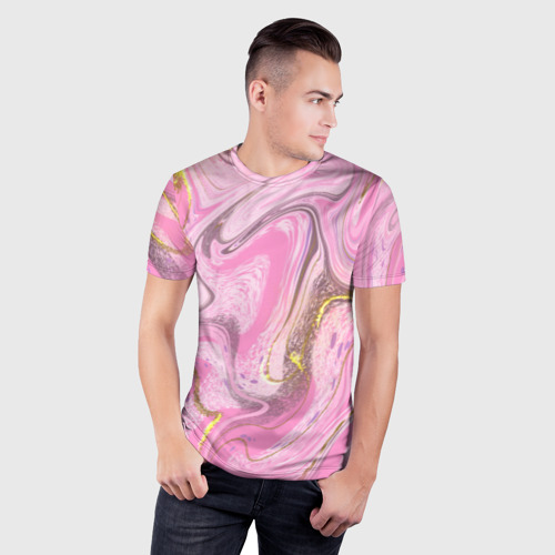 Мужская футболка 3D Slim Абстрактные розовые разводы, цвет 3D печать - фото 3