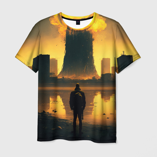 Мужская футболка 3D Парень напротив взрыва, цвет 3D печать