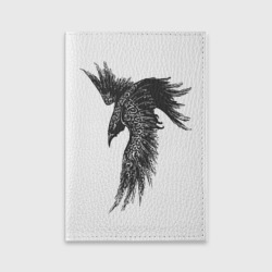 Обложка для паспорта матовая кожа Чёрный ворон с рунами
