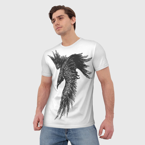 Мужская футболка 3D Чёрный ворон с рунами, цвет 3D печать - фото 3