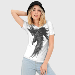 Женская футболка 3D Slim Чёрный ворон с рунами - фото 2