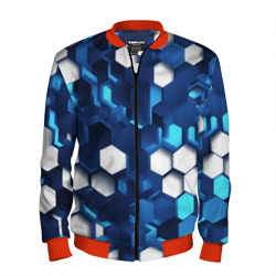 Мужской бомбер 3D Cyber hexagon Blue