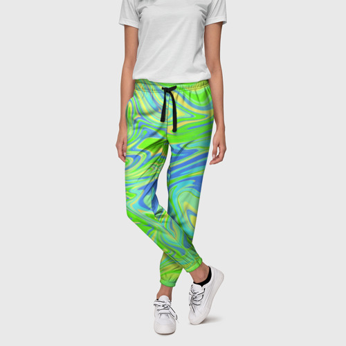 Женские брюки 3D с принтом Неоновая абстракция волны, фото на моделе #1