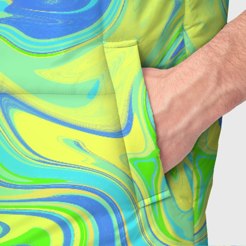 Мужской жилет утепленный 3D с принтом Неоновая абстракция волны, фото #4