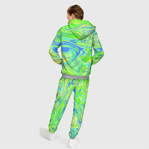 Мужской 3D костюм с принтом Неоновая абстракция волны, вид сзади #2