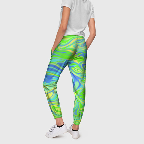 Женские брюки 3D с принтом Неоновая абстракция волны, вид сзади #2