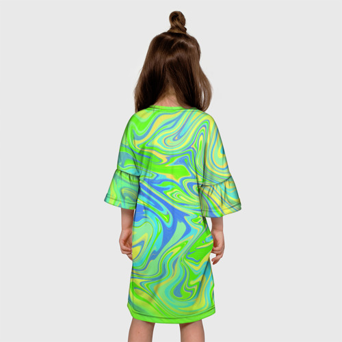 Детское платье 3D с принтом Неоновая абстракция волны, вид сзади #2
