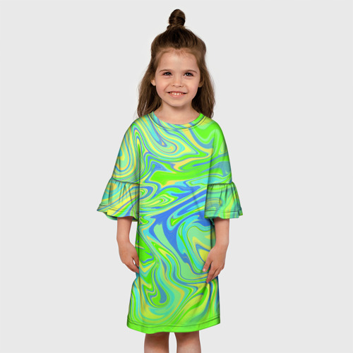 Детское платье 3D с принтом Неоновая абстракция волны, вид сбоку #3