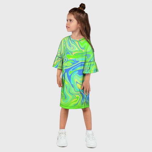 Детское платье 3D с принтом Неоновая абстракция волны, фото на моделе #1