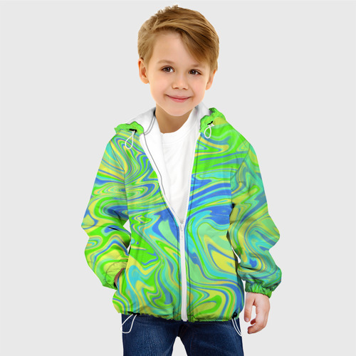 Детская куртка 3D с принтом Неоновая абстракция волны, фото на моделе #1