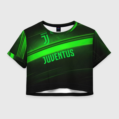 Женская футболка Crop-top 3D Juventus green line, цвет 3D печать