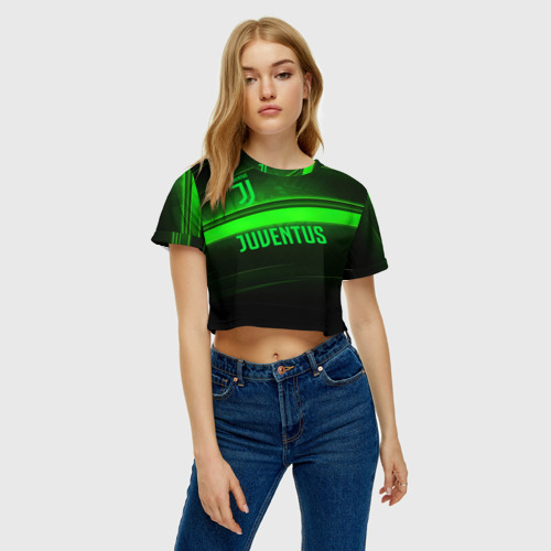 Женская футболка Crop-top 3D Juventus green line, цвет 3D печать - фото 3