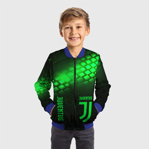 Детский бомбер 3D Juventus green  logo neon, цвет синий - фото 4