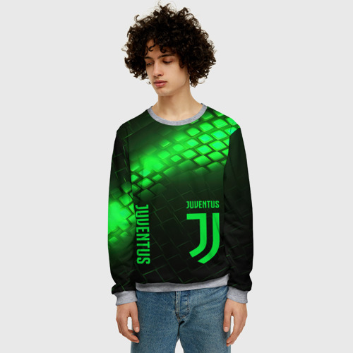 Мужской свитшот 3D Juventus green  logo neon, цвет меланж - фото 3