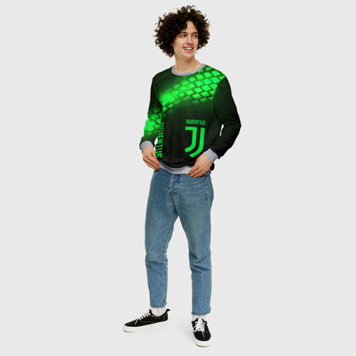 Мужской свитшот 3D Juventus green  logo neon, цвет меланж - фото 5