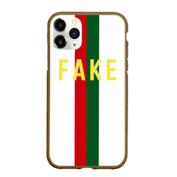 Чехол для iPhone 11 Pro Max матовый Зелёная и красная полосы с надписью Fake