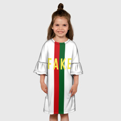 Детское платье 3D Зелёная и красная полосы с надписью Fake - фото 2