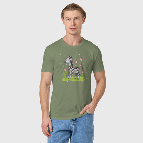 Мужская футболка хлопок Зебра на лугу, цвет авокадо - фото 3