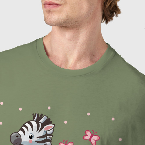 Мужская футболка хлопок Зебра на лугу, цвет авокадо - фото 6