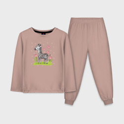 Детская пижама с лонгсливом хлопок Зебра на лугу