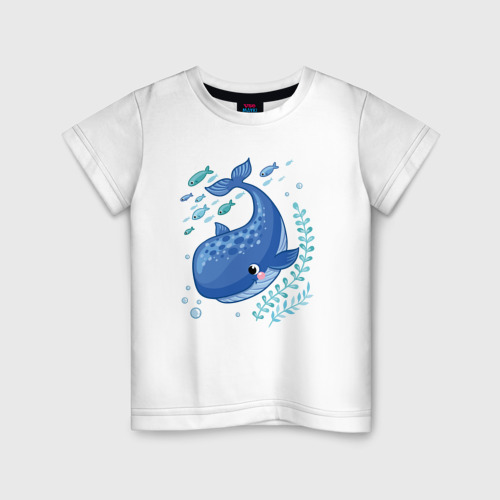 Детская футболка из хлопка с принтом Blue whale, вид спереди №1