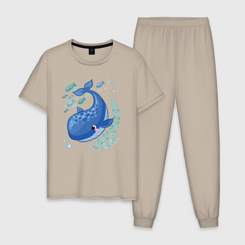 Мужская пижама хлопок с принтом Blue whale, вид спереди #2