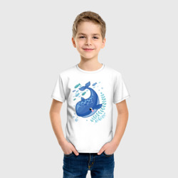 Футболка с принтом Blue whale для ребенка, вид на модели спереди №2. Цвет основы: белый