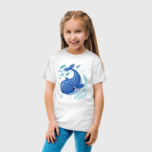 Детская футболка хлопок Blue whale, цвет белый - фото 5