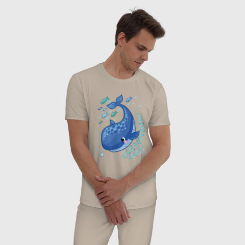 Мужская пижама хлопок с принтом Blue whale, фото на моделе #1