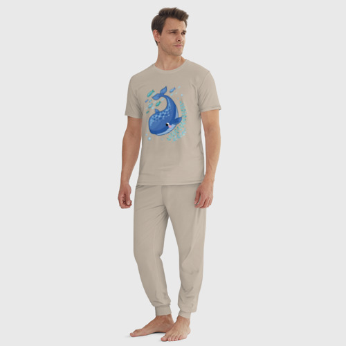 Мужская пижама хлопок с принтом Blue whale, вид сбоку #3