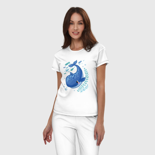 Женская пижама хлопок Blue whale, цвет белый - фото 3