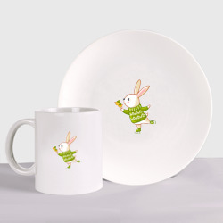 Набор: тарелка + кружка Кролик на катке