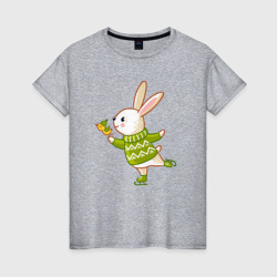 Женская футболка хлопок Кролик на катке