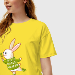 Женская футболка хлопок Oversize Кролик на катке - фото 2