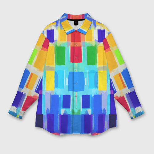 Женская рубашка oversize 3D Colorful strips - pop art - Vogue, цвет белый