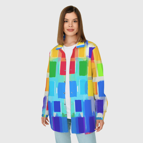 Женская рубашка oversize 3D Colorful strips - pop art - Vogue, цвет белый - фото 3