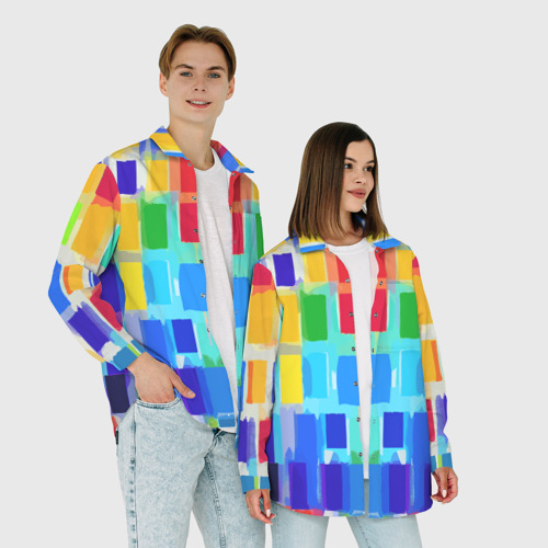 Женская рубашка oversize 3D Colorful strips - pop art - Vogue, цвет белый - фото 6