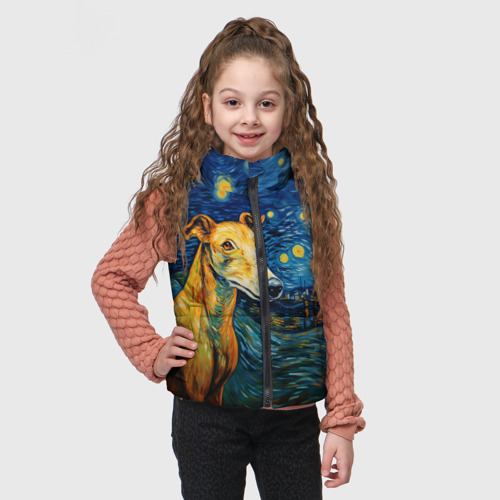 Детский жилет утепленный 3D с принтом Грейхаунд в стиле Ван Гога, фото на моделе #1