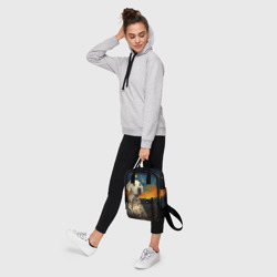 Рюкзак с принтом Далматин в стиле Ван Гога для женщины, вид на модели спереди №4. Цвет основы: белый