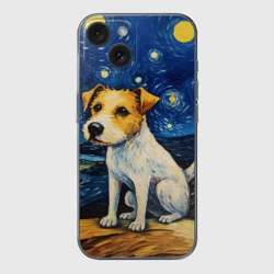 Чехол для iPhone 15 силиконовый с защитой камеры Джек рассел терьер в стиле Ван Гога